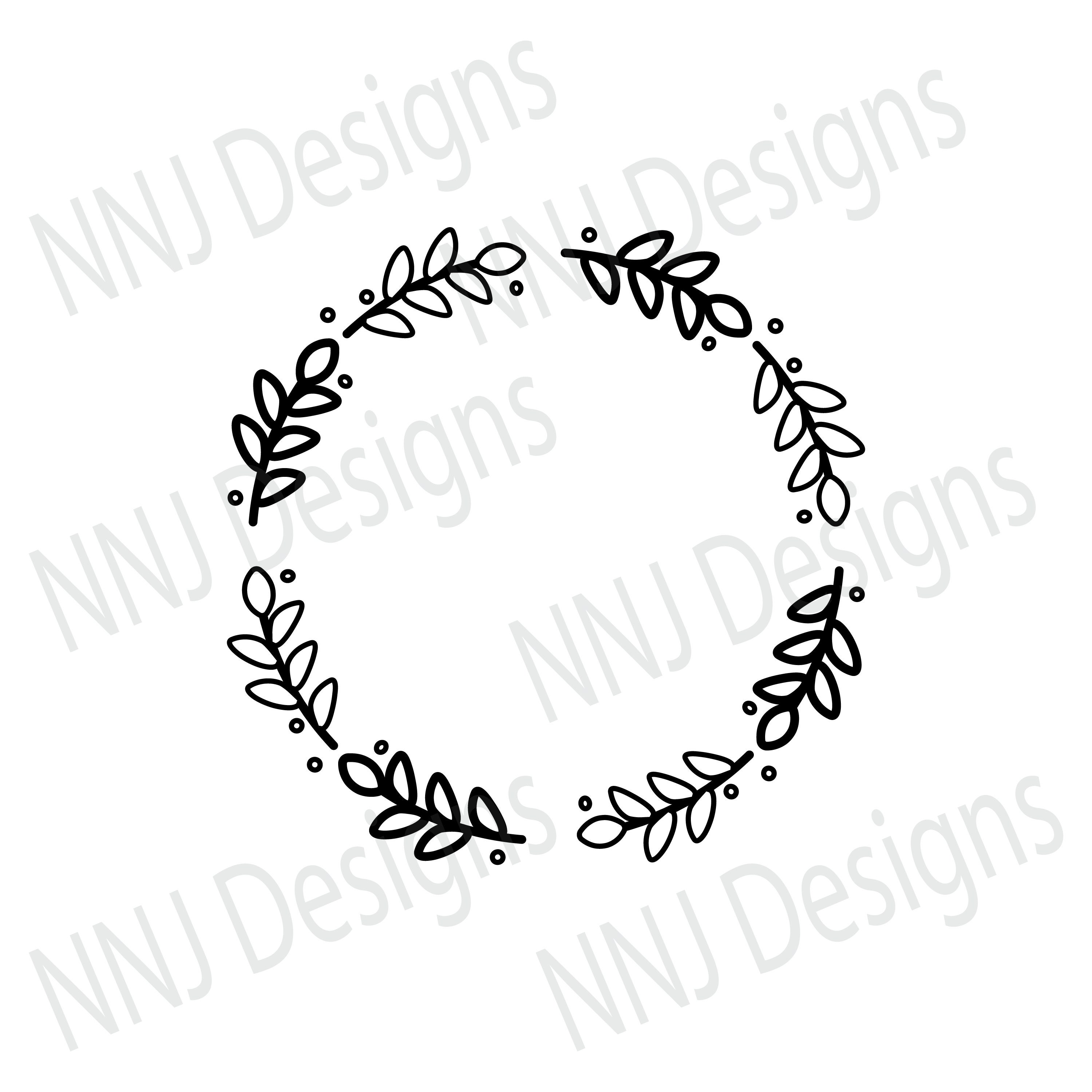 Download Laurel Wreath Outline Svg Round Circle Monogram Frame Leaves Etsy