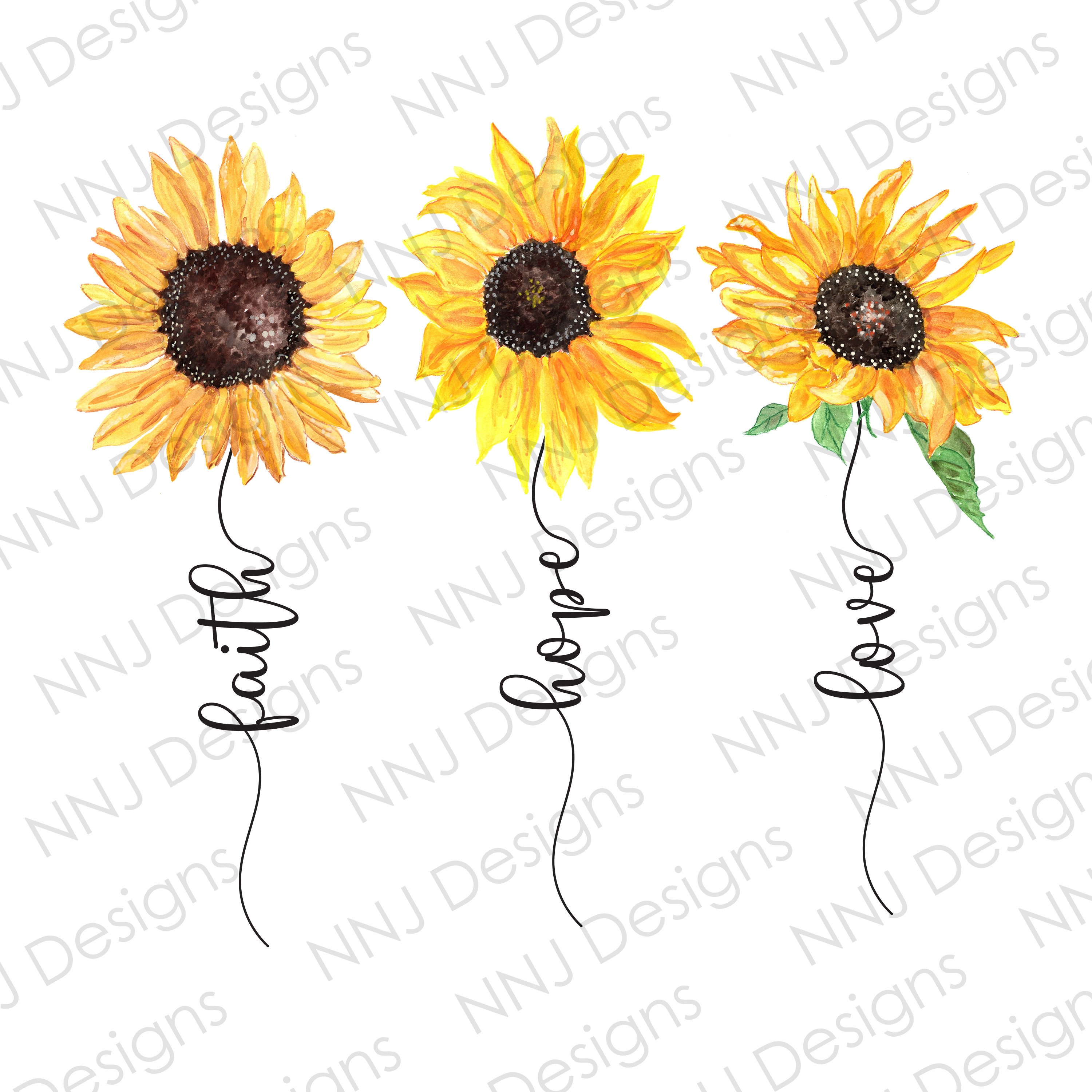 Sunflower Sublimation Designs Christian Quote Prints Digital Download Sunflower Bundle Faith Hope Love Sunflower PNG