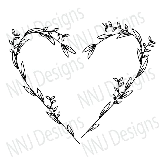 Floral Heart Wreath SVG Monogram Frame Heart Leaves Svg | Etsy
