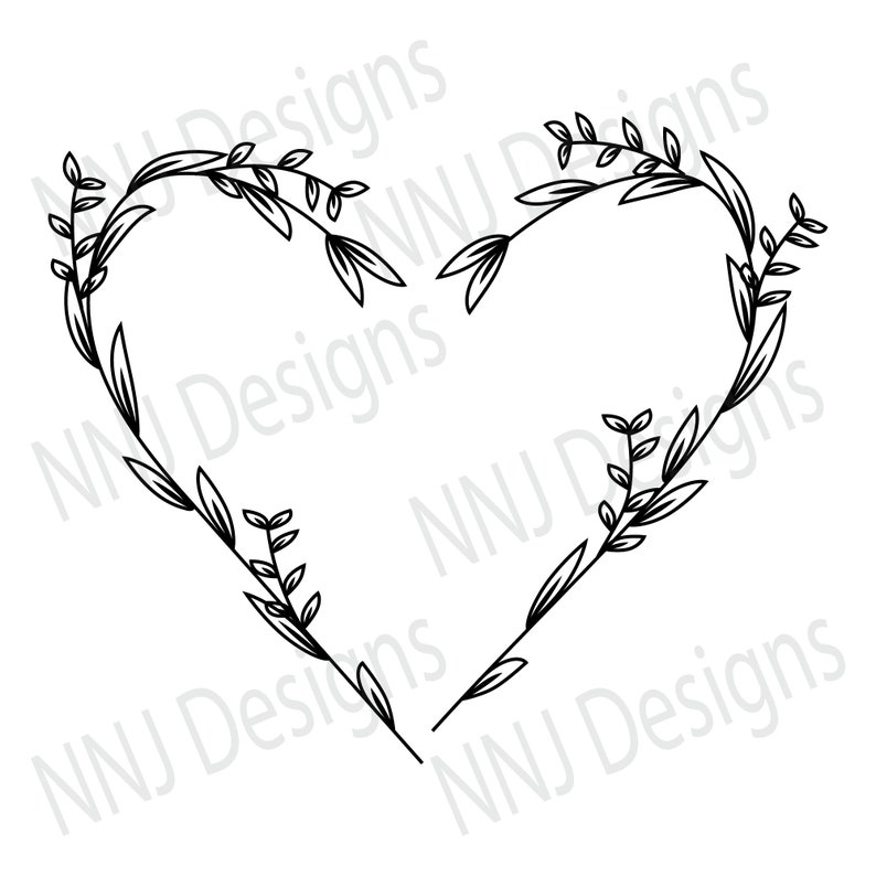 Floral Heart Wreath SVG Monogram Frame Heart Leaves svg image 1