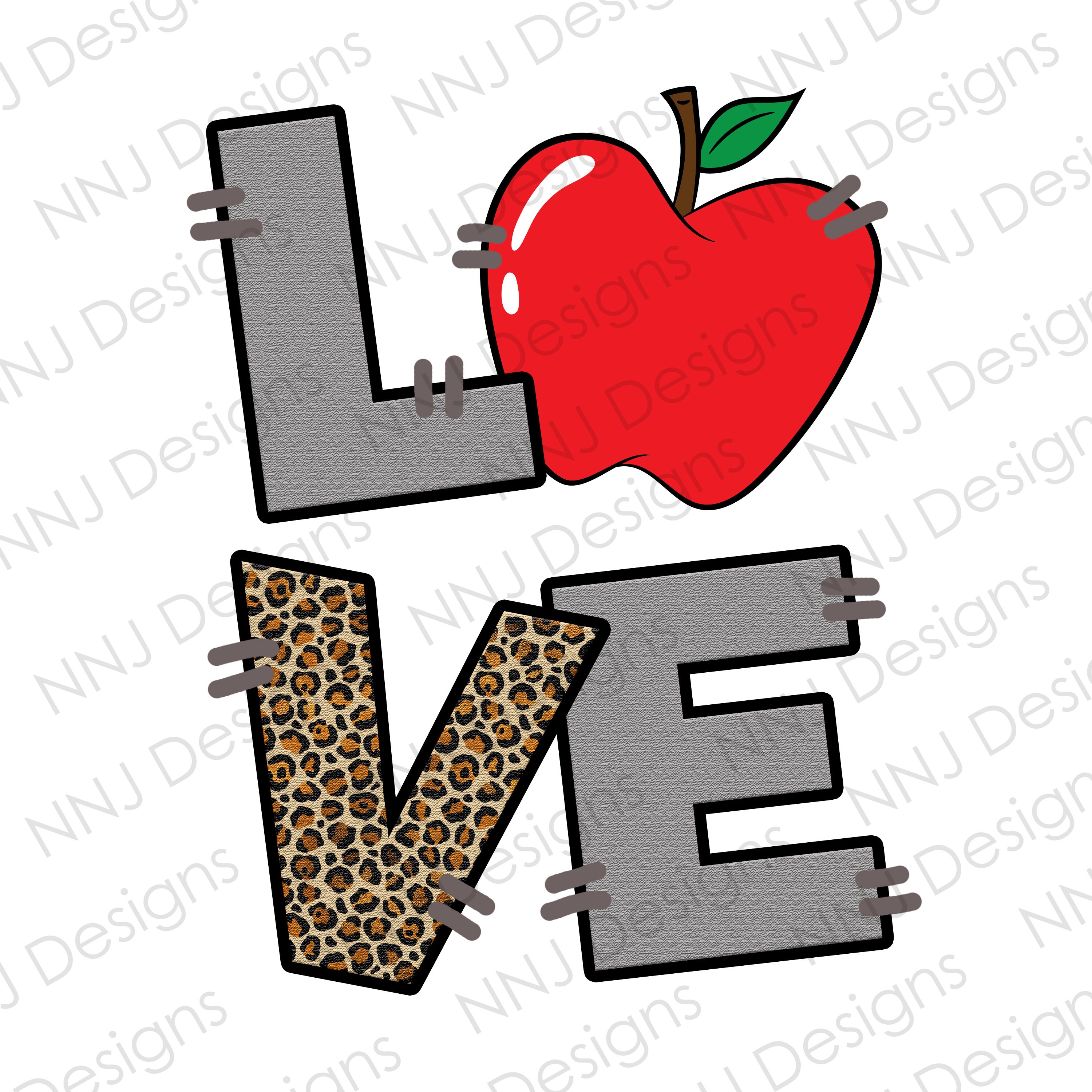 Love Teacher With Apple and Leopard Pattern PNG Sublimation | Etsy