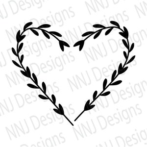 Floral Heart Leaf Wreath SVG Monogram Frame Silhouette Cricut Digital Download eps pdf dxf png svg