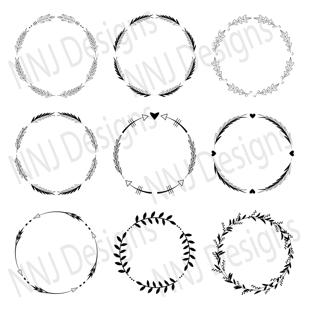 Laurel Wreath SVG Bundle Round Circle Monogram Frame Leaves - Etsy