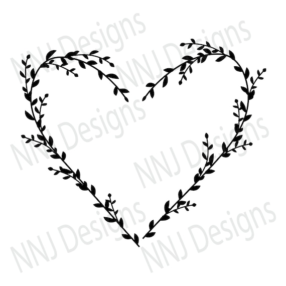 Floral Heart Wreath SVG Monogram Frame Leaves Silhouette | Etsy