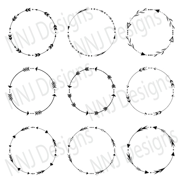 Circle Arrow Wreath SVG Bundle Round Monogram Frame Silhouette Cricut Digital Download eps pdf dxf png svg