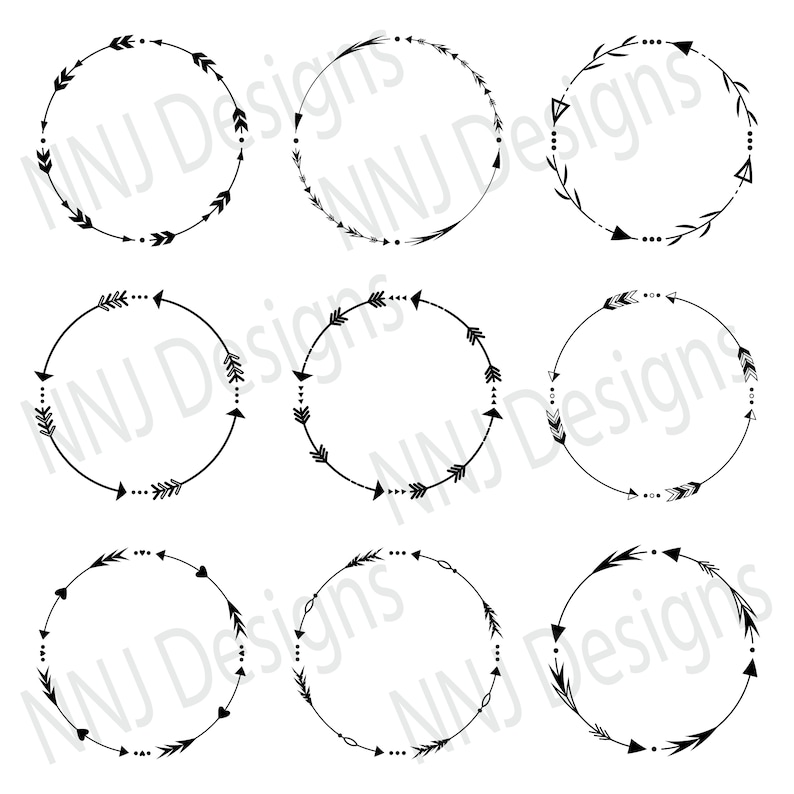 Circle Arrow Wreath SVG Bundle Round Monogram Frame Silhouette - Etsy