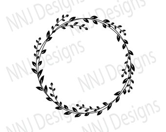 May include: Black and white silhouette of a wreath made of leaves and branches.