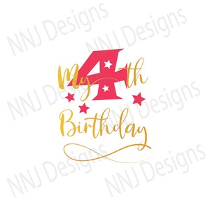 My 4th Fourth Birthday SVG Four Year Old Party Boy Girl Kids Cute Text Clipart Cricut Digital Download eps pdf dxf png svg