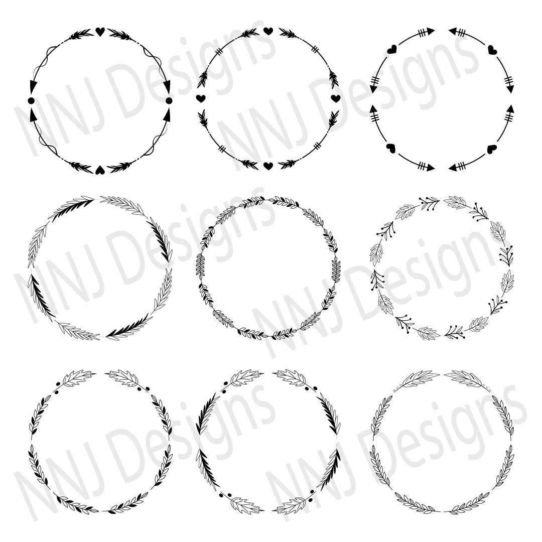 Laurel Wreath SVG Bundle Round Circle Monogram Frame Leaves Hand Drawn ...