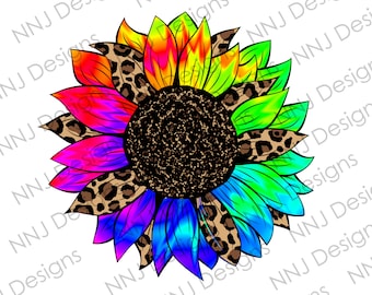 Leopard Tie Dye Sunflower PNG Sublimation Diseña coloridos archivos clipart de flores digitales descargar