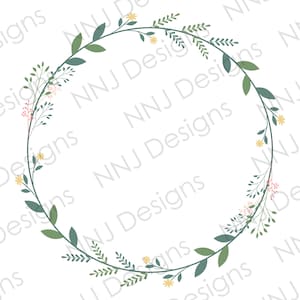 Blumenkranz PNG KreisBlatt Blumenrahmen Rund Rand Monogramm Clipart Digital Download