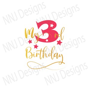 Meu terceiro aniversário SVG Festa de três anos Menino Menina Crianças Texto fofo Clipart Cricut Download digital eps pdf dxf png svg