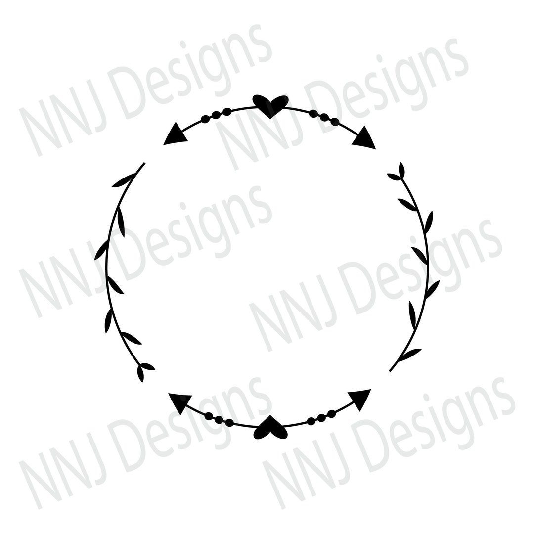 Laurel Wreath SVG Heart Leaves SVG Round Circle Floral Monogram Frame ...