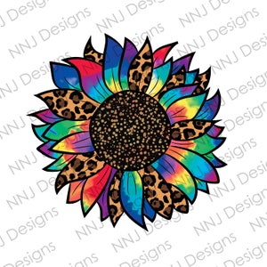 Leopard Tie Dye Sunflower PNG Sublimation Designs Colorful Flower Clip Art Graphic Digital Download