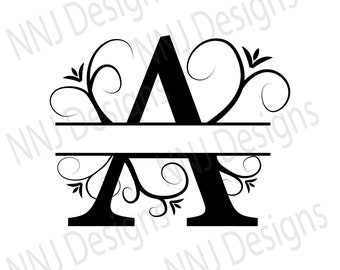 Full Alphabet SVG Split Monogram Letters Wedding Calligraphy Regal Font Digital Download Files eps pdf dxf png svg