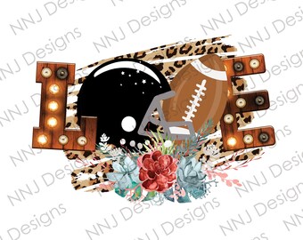 Floral Football PNG: Leopard Print Sublimation Design (Digital Download)