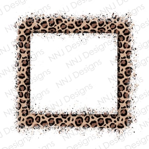 Leopard Print Splatter Frame PNG Sublimation Designs Splash Paint Square Border Hand Drawn Background Digital Download