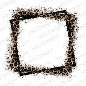 Leopard Print Splatter Frame PNG Sublimation Designs Splash Paint Square Hand Drawn Border Background Digital Download