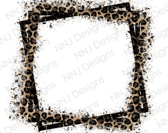Leopard Print Splatter Frame PNG Sublimation Designs Splash Paint Square Hand Drawn Border Background Digital Download