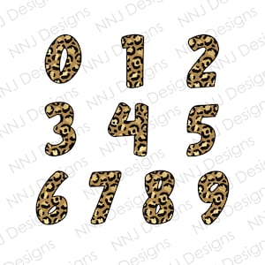 Leopard Numbers PNG 0-9 Sublimation Designs Graphic Digital Download Clip Art Cheetah Pattern