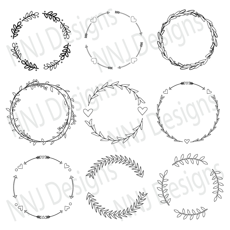 Download Laurel Wreath Outline SVG Bundle Round Circle Monogram ...