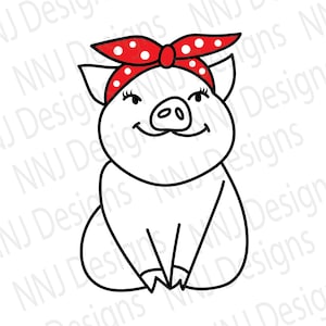 Pig with Bandana SVG Pig with Headband Red Bandana Clipart Cut File for Cricut Digital Download eps pdf dxf png svg