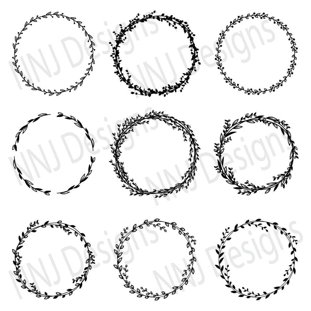 Laurel Wreath SVG Bundle Round Circle Monogram Frame Leaves Hand Drawn ...