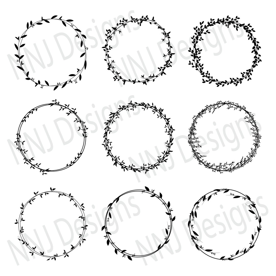Laurel Wreath SVG Bundle Round Circle Monogram Frame Leaves Hand Drawn ...