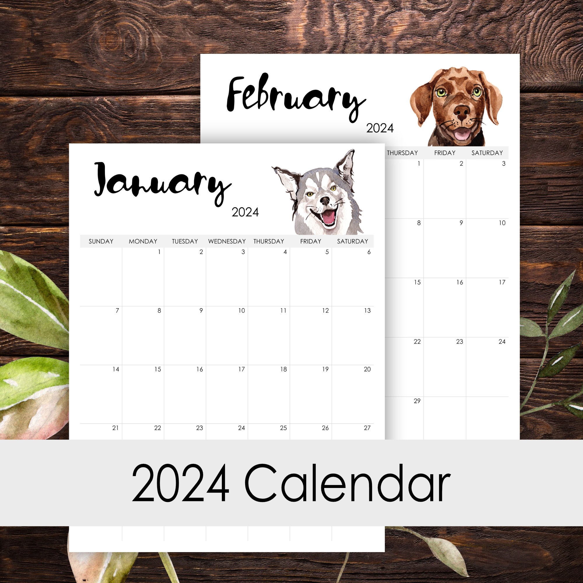 2024 Calendar Printable 12 Months Vertical Layout Watercolor Dogs Lover  Desk Wall Art Template Letter Size A3 A4 A5 - Etsy Norway