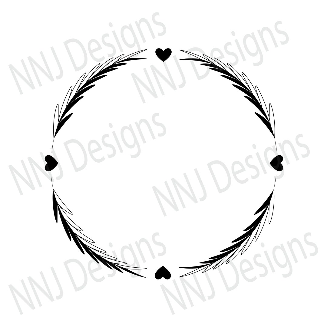 Laurel Wreath SVG Heart Leaves SVG Round Circle Floral Monogram Frame ...