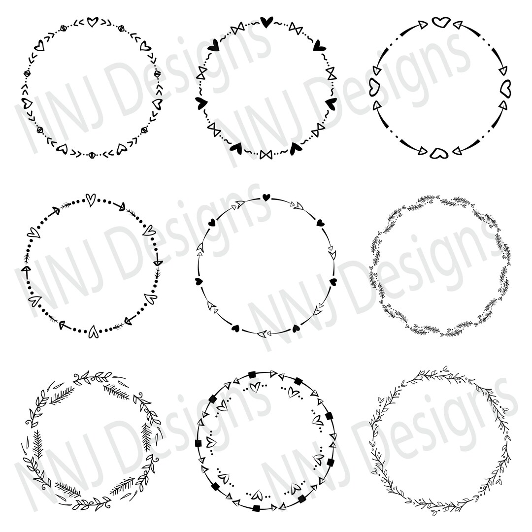 Laurel Wreath SVG Bundle Round Circle Monogram Frame Leaves Hand Drawn ...