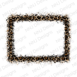 Distressed Leopard Print Frame PNG Sublimation Designs Splatter Splash Paint Rectangle Border Background Hand Drawn Digital Download