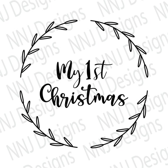 Download My 1st Christmas Svg Laurel Wreath Monogram Leaves Wreath Etsy