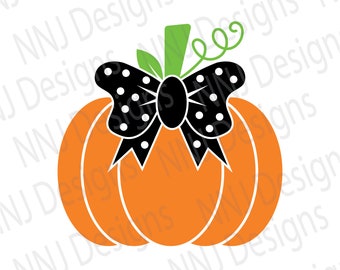 Pumpkin with Bow SVG: Girl Halloween Clipart, Shirt Design (Digital Download)
