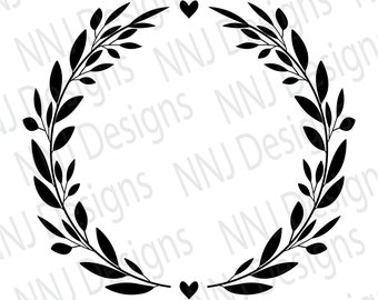 Corona de laurel SVG: Marco con monograma de corazón (descarga digital)