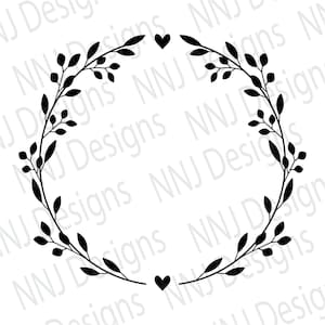 Laurel Leaf Wreath SVG Circle Leaves Frame Round Monogram Heart Cut File Silhouette Digital Download eps pdf dxf png svg