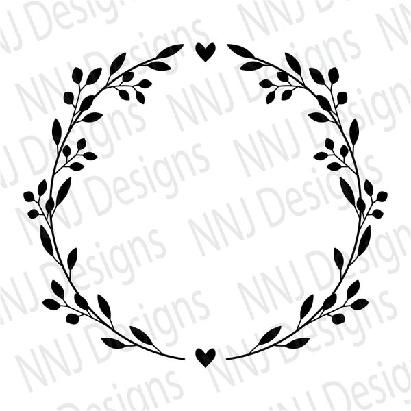 Laurel Leaf Wreath SVG Circle Leaves Frame Round Monogram Heart Cut File Silhouette Digital Download eps pdf dxf png svg