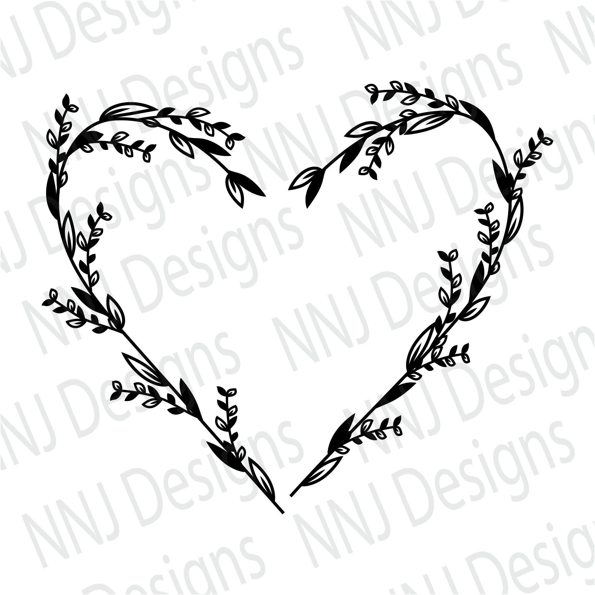 Floral Heart Wreath SVG Monogram Frame Heart Leaves Svg - Etsy