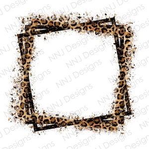 Leopard Print Splatter Frame PNG Sublimation Designs Splash Paint Square Hand Drawn Border Background Digital Download