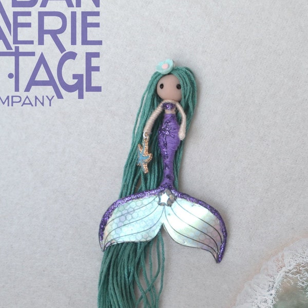 mermaid doll, fairy doll, Tiny Mermaid ornament, beach decor, mermaid jewelry, Waldorf inspired, pocket mermaid, ocean lover gift idea