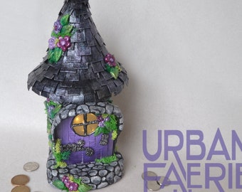 Piggy Bank, fairy house handmade, Fairy House Coin Bank, Money Box, Pagan Décor, fairy cottage, Faerie home, Fairy House, gift for her,