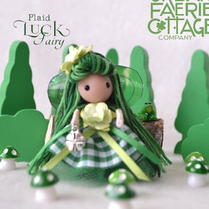 Good Luck Fairy, Pocket faerie doll, St Paddy&#39;s day fairy, miniature green fairy, St Patrick&#39;s day Fairy, Plaid Lucky charm fairy