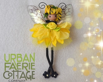 Yellow flower fairy doll, Honey Bee flower fairy, Handmade bendy fairy doll ornament, Waldorf inspired, pocket fairy gift for her, Fairycore