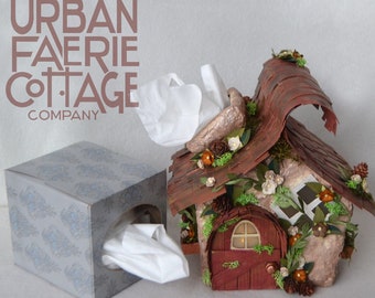 Fairy house handmade, pagan décor, tissue box cover, Rustic fairy cottage, unique gift for her, gnome home, Hygge Décor, Christmas gift idea