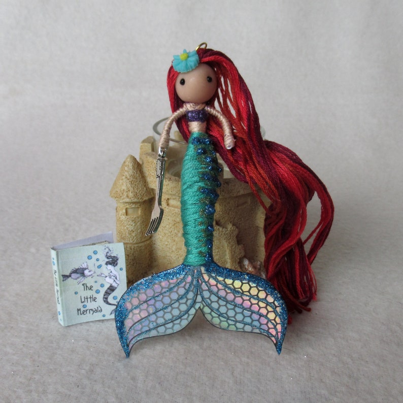 The Little Mermaid doll set, Tiny Mermaid ornament figurine, Hans Christian Andersen Fairytale Mermaid beach decor, ocean lover gift idea image 7