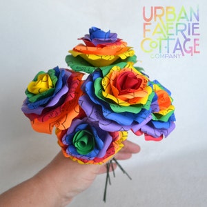 Rainbow Paper Roses, Wedding Vow rose, Personalized fancy paper flowers, Lesbian flowers, printed paper rose, LGTBQ paper First Anniversary