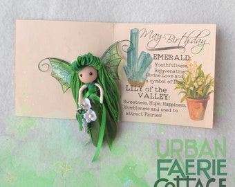 May Birthday Fairy, Fairy doll, flower fairy, small green fairy, Emerald Lily of the Valley Birthday faerie doll, unique birthday gift