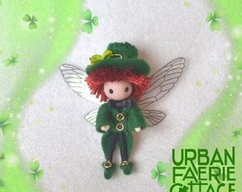 Leprechaun Fairy, Boy Fairy,  Good Luck Fairy, Male Pocket faerie doll, St Paddy's day fairy, miniature green fairy, St Patrick's day Fairy