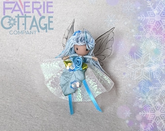 Snow Fairy, Winter fairy doll, Mini flower fairy, handmade doll, Christmas Flower fairy ornament, Waldorf inspired, Yule gift idea