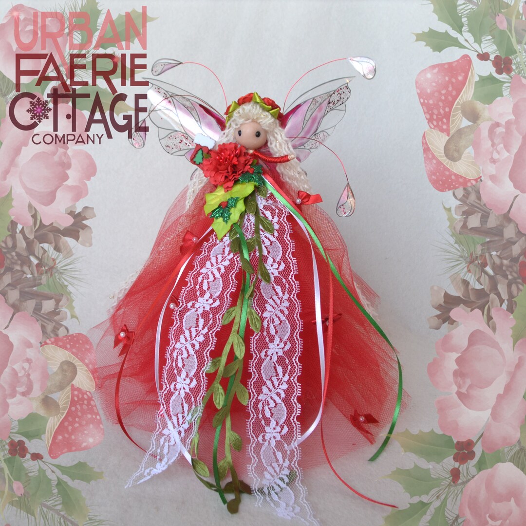 Fairy Tree Topper, Handmade Fairy Doll, Flower Fairy Ornament, Angel Tree Topper, Christmas